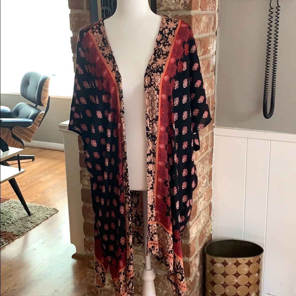 Kimono Duster in Rusty Red, Orange and Black